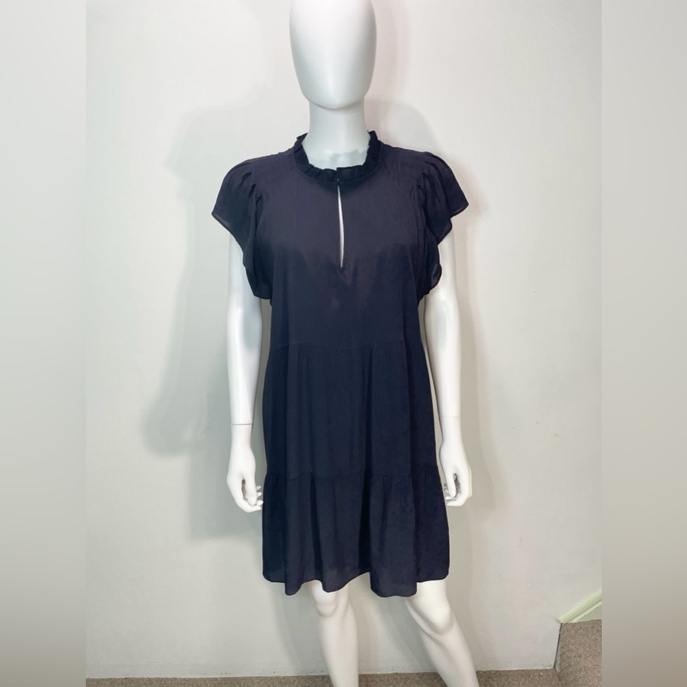 Marie Oliver Frida Tiered Ruffle-Trim Mini Dress Navy Size Large